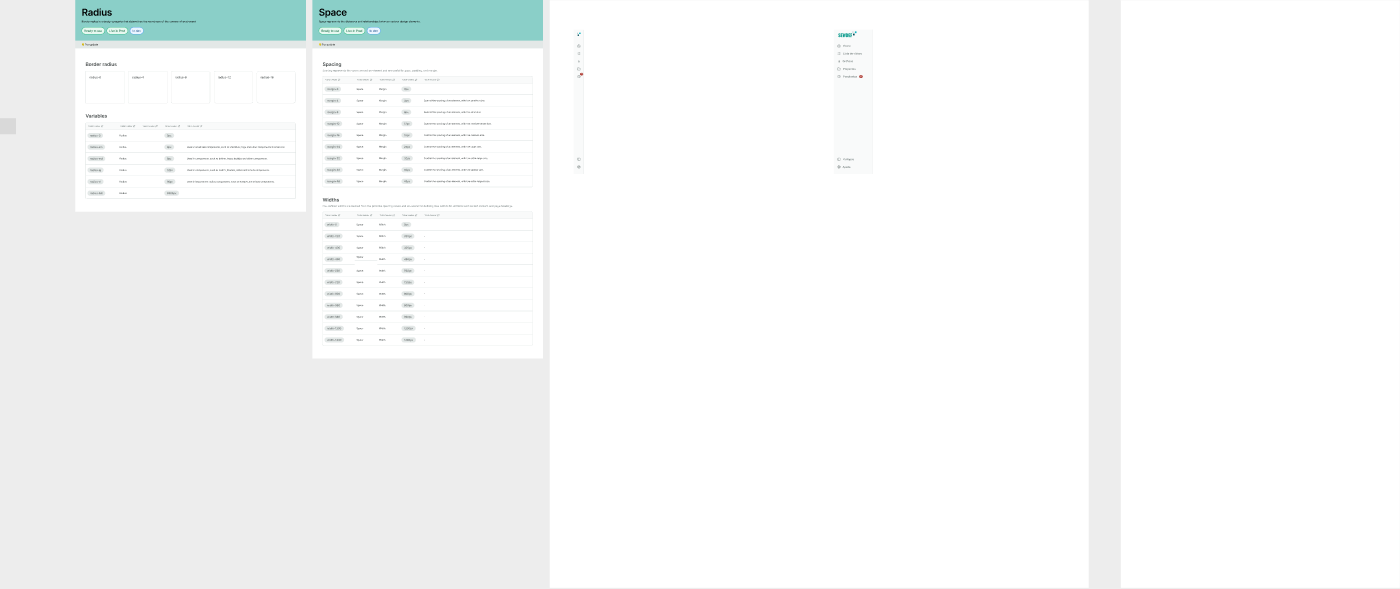 Border radius — con caso de uso documentado. Tokens de radius del 0 al full, con su uso documentado