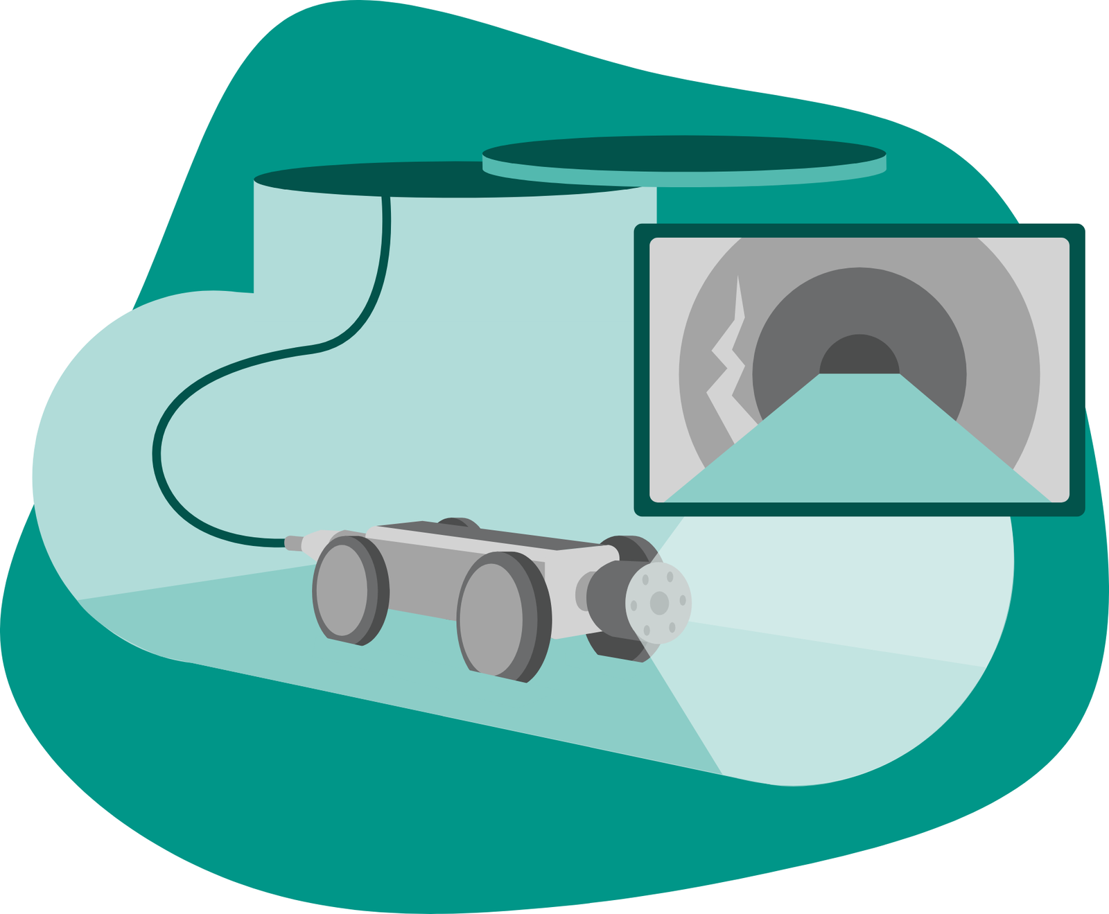 Ilustración 2: robot de inspección dentro de una tubería enviando vídeo a un panel de control